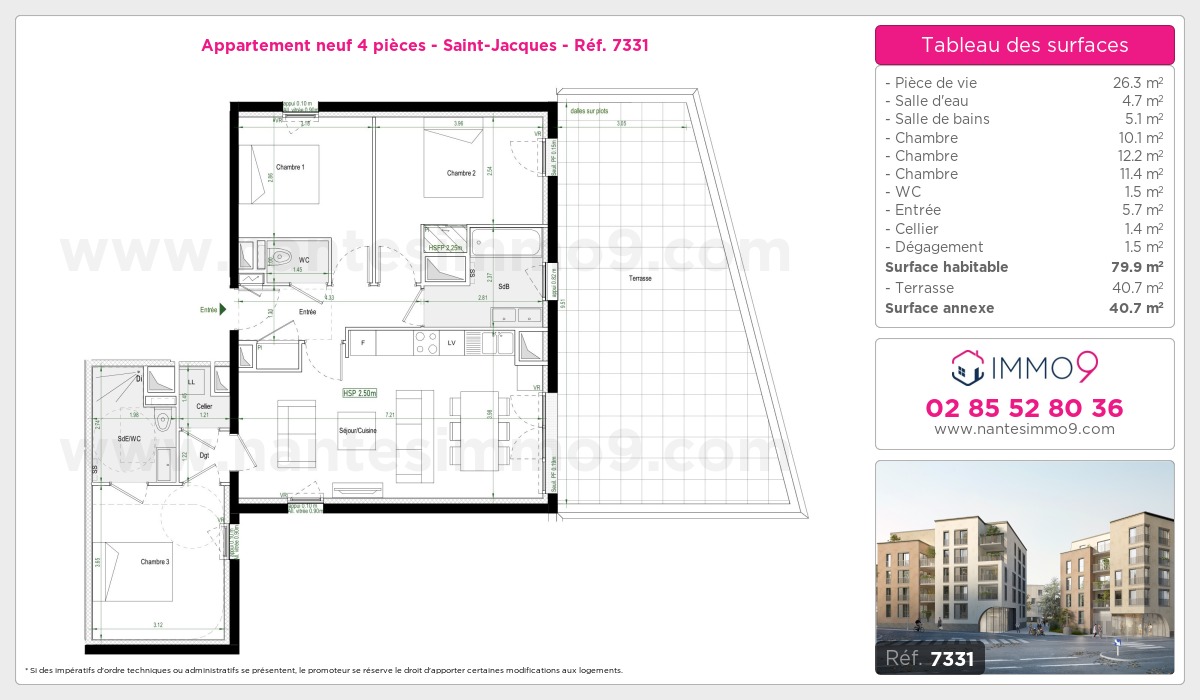 Plan et surfaces, Programme neuf Nantes : Saint-Jacques Référence n° 7331