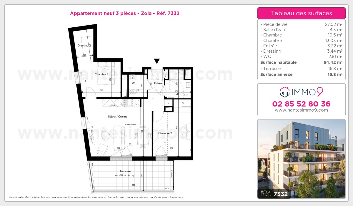 Plan et surfaces, Programme neuf Nantes : Zola Référence n° 7332