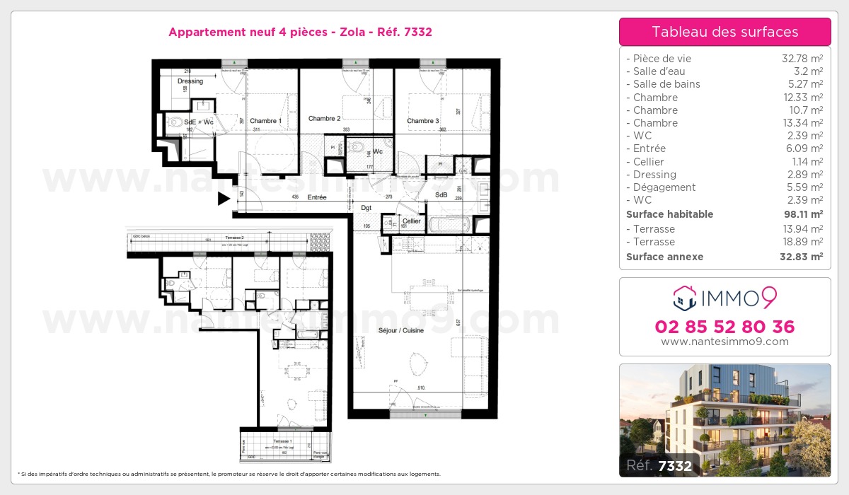 Plan et surfaces, Programme neuf Nantes : Zola Référence n° 7332