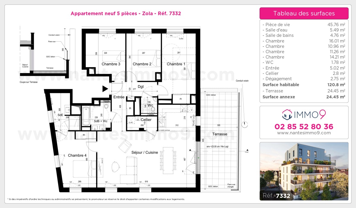 Plan et surfaces, Programme neuf Nantes : Zola Référence n° 7332