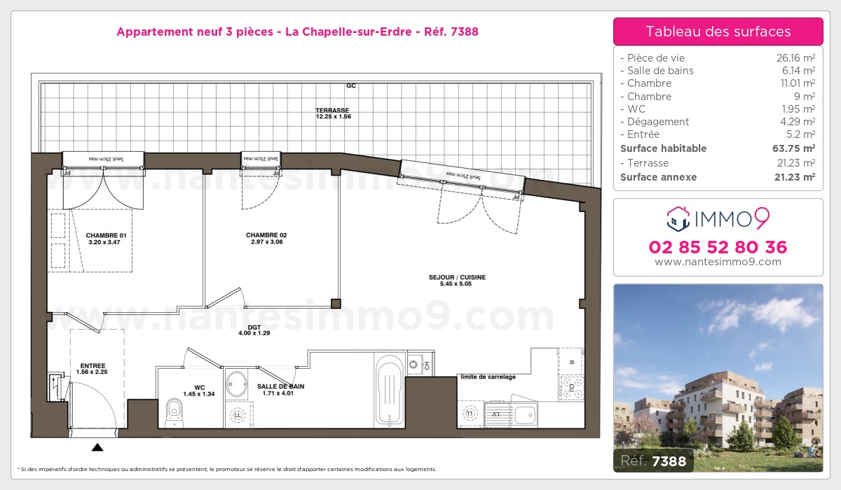 Plan et surfaces, Programme neuf Chapelle-sur-Erdre Référence n° 7388