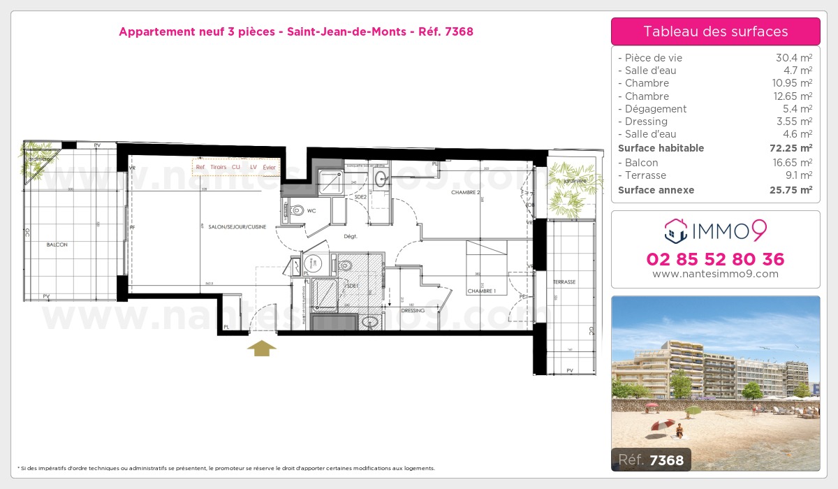 Plan et surfaces, Programme neuf Saint-Jean-de-Monts Référence n° 7368