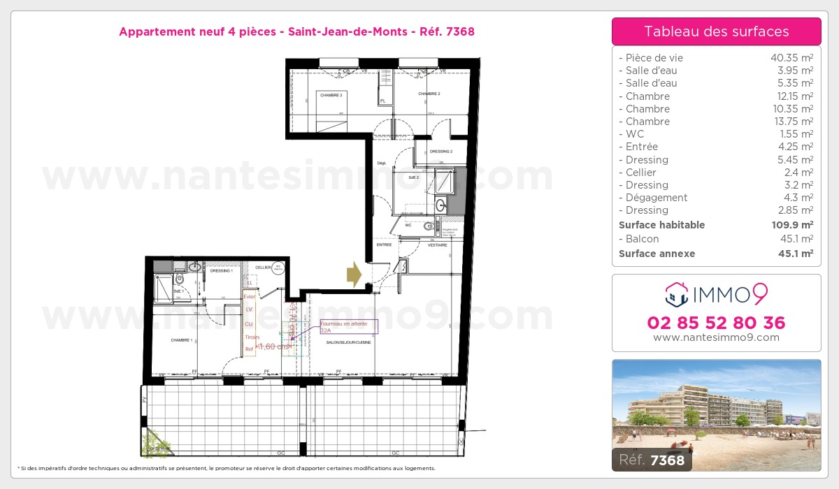 Plan et surfaces, Programme neuf Saint-Jean-de-Monts Référence n° 7368