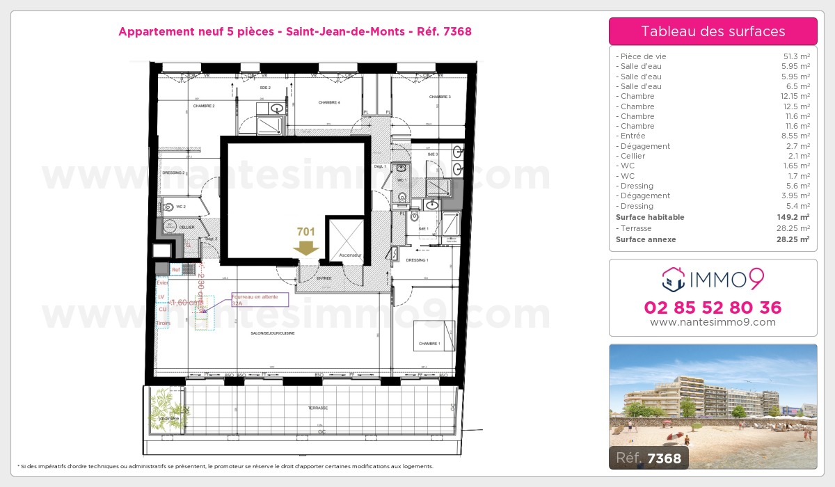 Plan et surfaces, Programme neuf Saint-Jean-de-Monts Référence n° 7368
