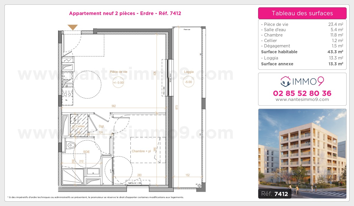 Plan et surfaces, Programme neuf Nantes : Erdre Référence n° 7412