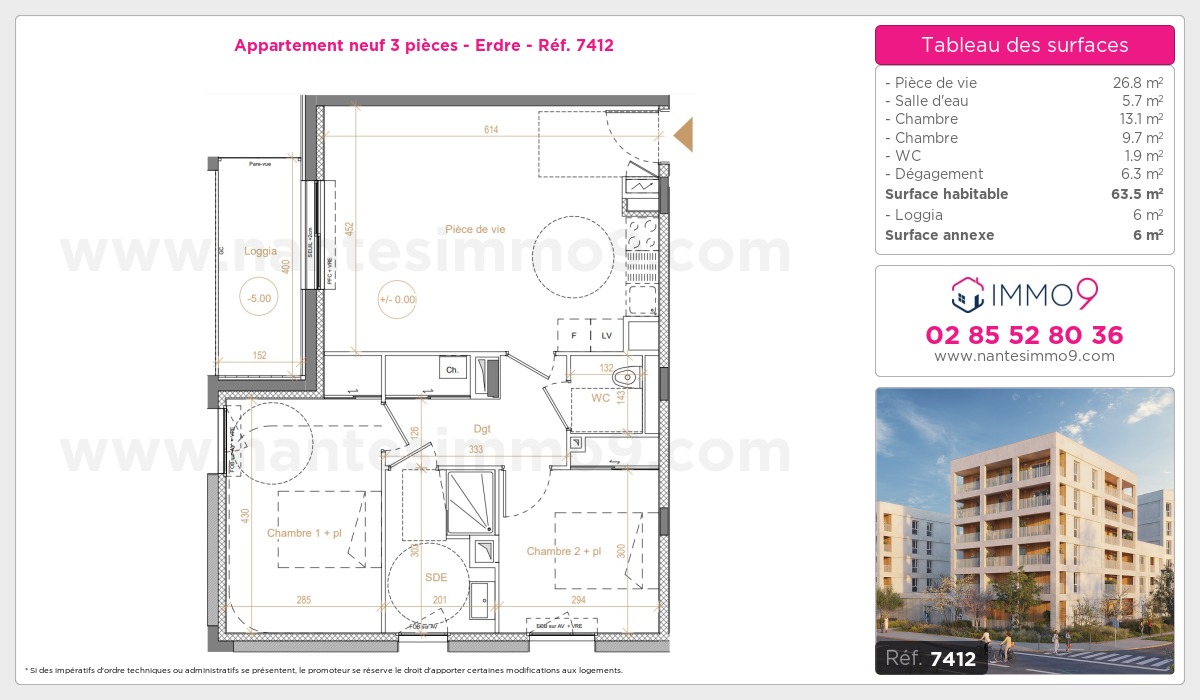 Plan et surfaces, Programme neuf Nantes : Erdre Référence n° 7412