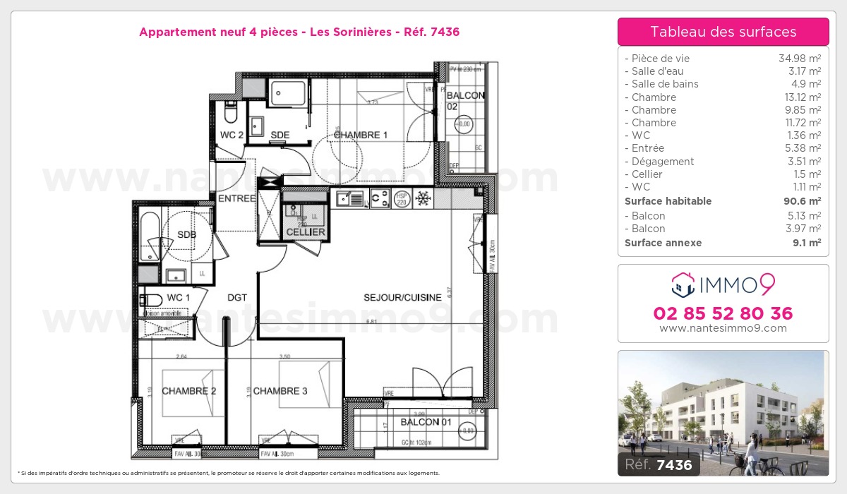 Plan et surfaces, Programme neuf Sorinières Référence n° 7436
