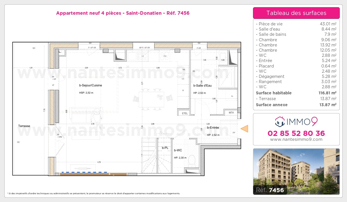 Plan et surfaces, Programme neuf Nantes : Saint-Donatien Référence n° 7456