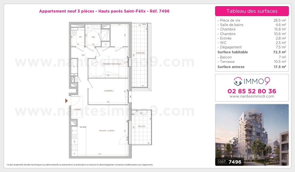 Plan et surfaces, Programme neuf Nantes : Hauts pavés Saint-Félix Référence n° 7496