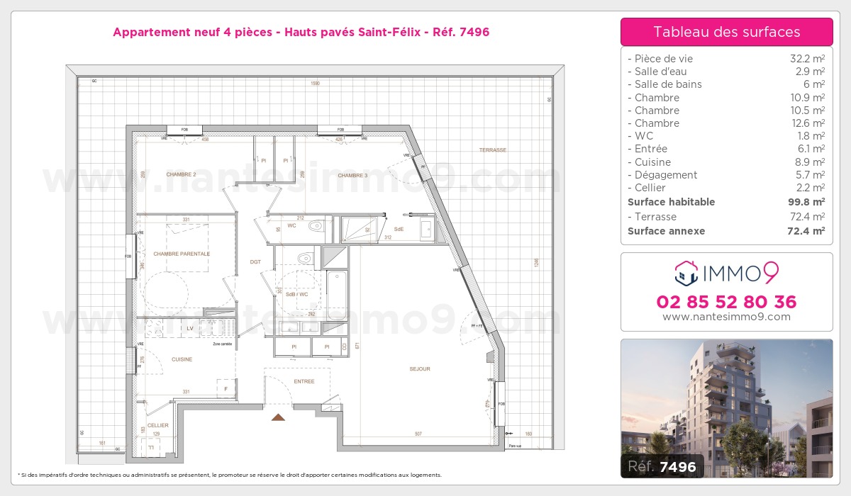 Plan et surfaces, Programme neuf Nantes : Hauts pavés Saint-Félix Référence n° 7496