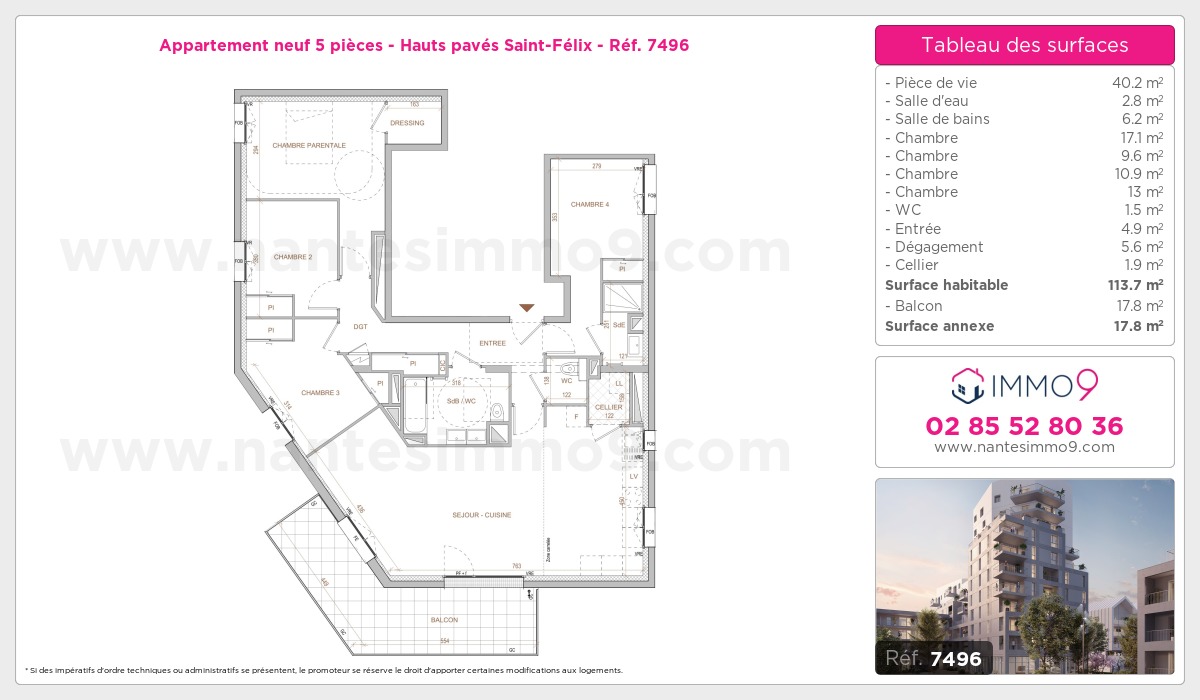 Plan et surfaces, Programme neuf Nantes : Hauts pavés Saint-Félix Référence n° 7496