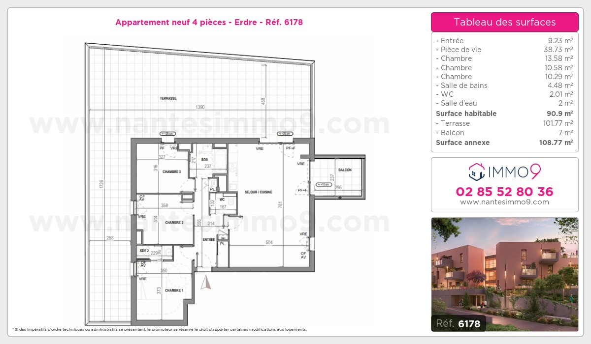 Plan et surfaces, Programme neuf Nantes : Erdre Référence n° 6178