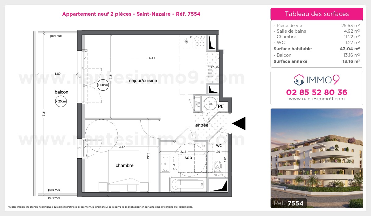 Plan et surfaces, Programme neuf Saint-Nazaire Référence n° 7554