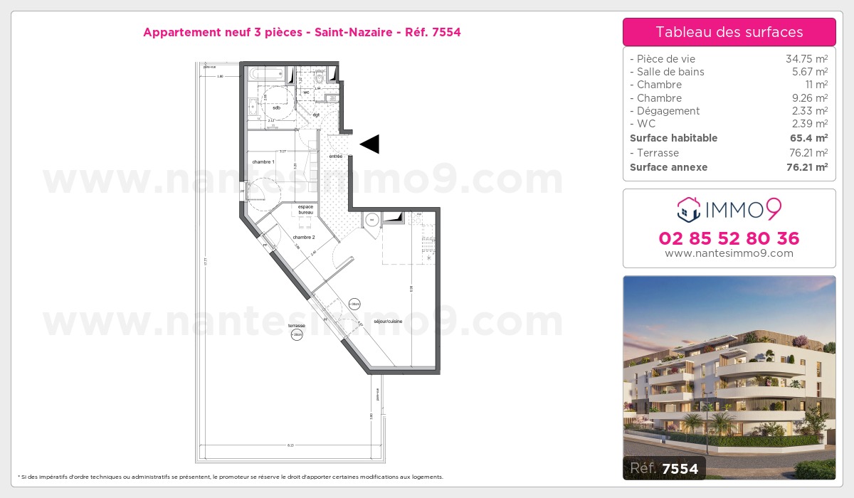 Plan et surfaces, Programme neuf Saint-Nazaire Référence n° 7554