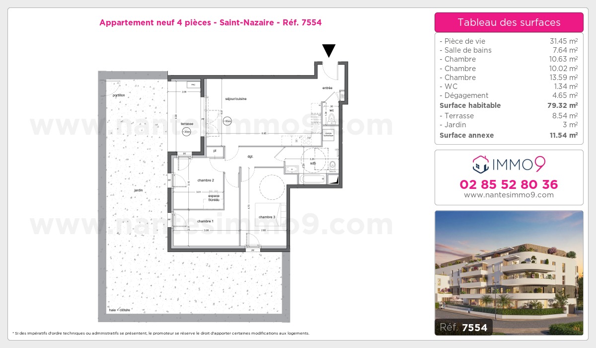 Plan et surfaces, Programme neuf Saint-Nazaire Référence n° 7554