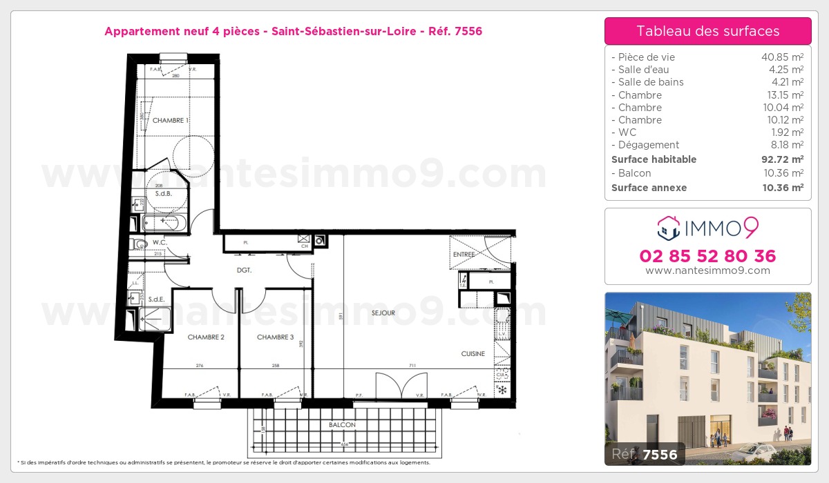 Plan et surfaces, Programme neuf Saint-Sébastien-sur-Loire Référence n° 7556