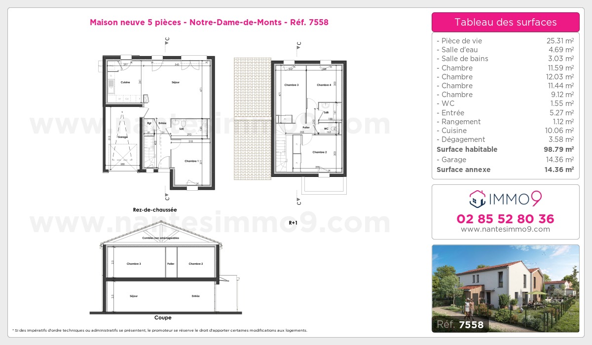 Plan et surfaces, Programme neuf Notre-Dame-de-Monts Référence n° 7558