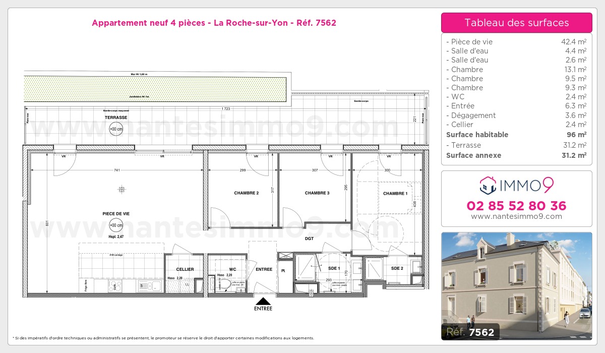 Plan et surfaces, Programme neuf Roche-sur-Yon Référence n° 7562