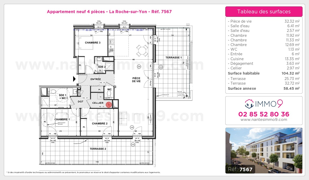 Plan et surfaces, Programme neuf Roche-sur-Yon Référence n° 7567