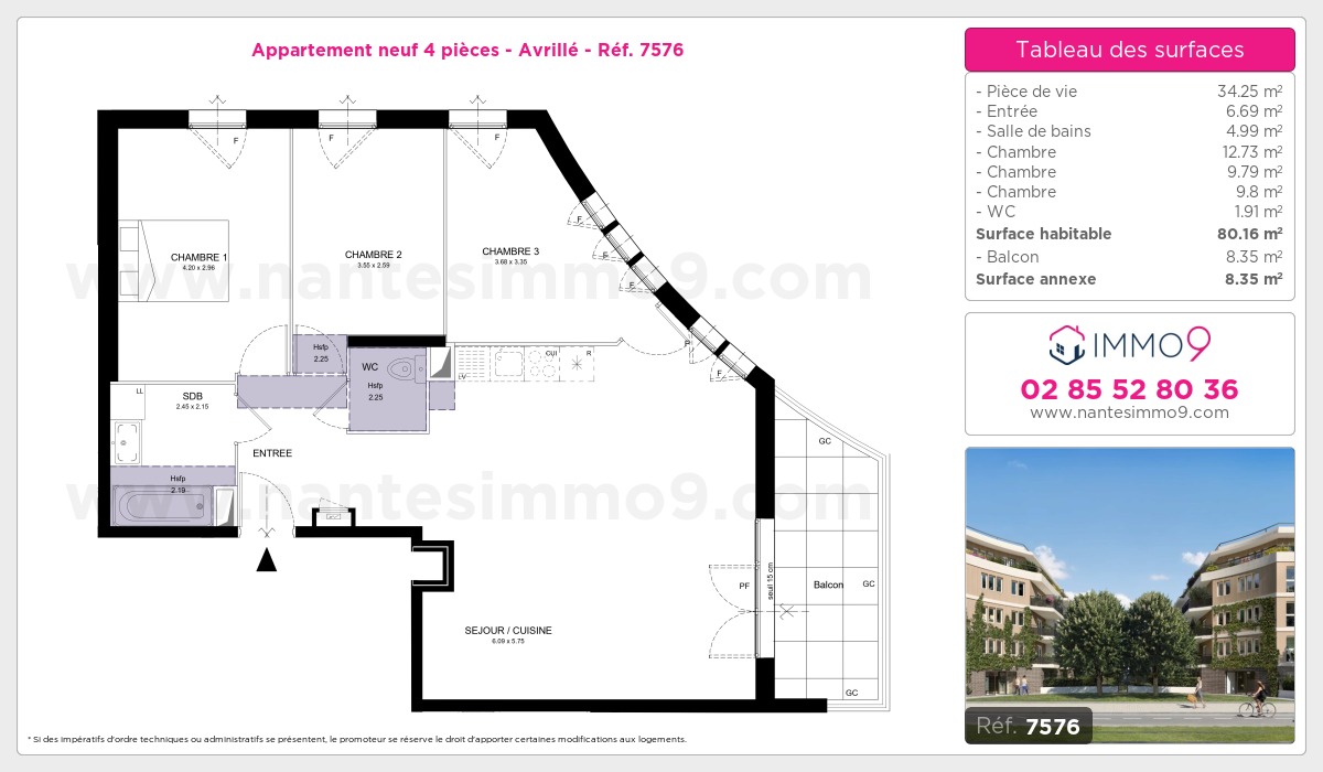 Plan et surfaces, Programme neuf Avrillé Référence n° 7576