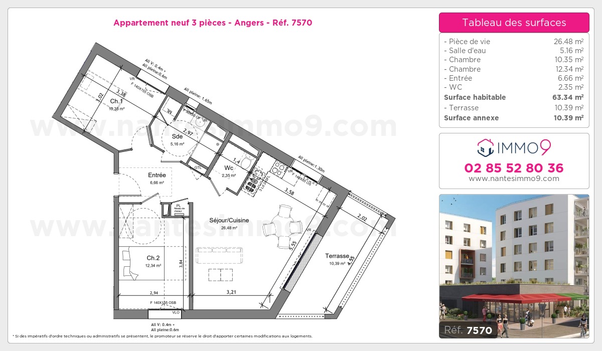 Plan et surfaces, Programme neuf Angers Référence n° 7570