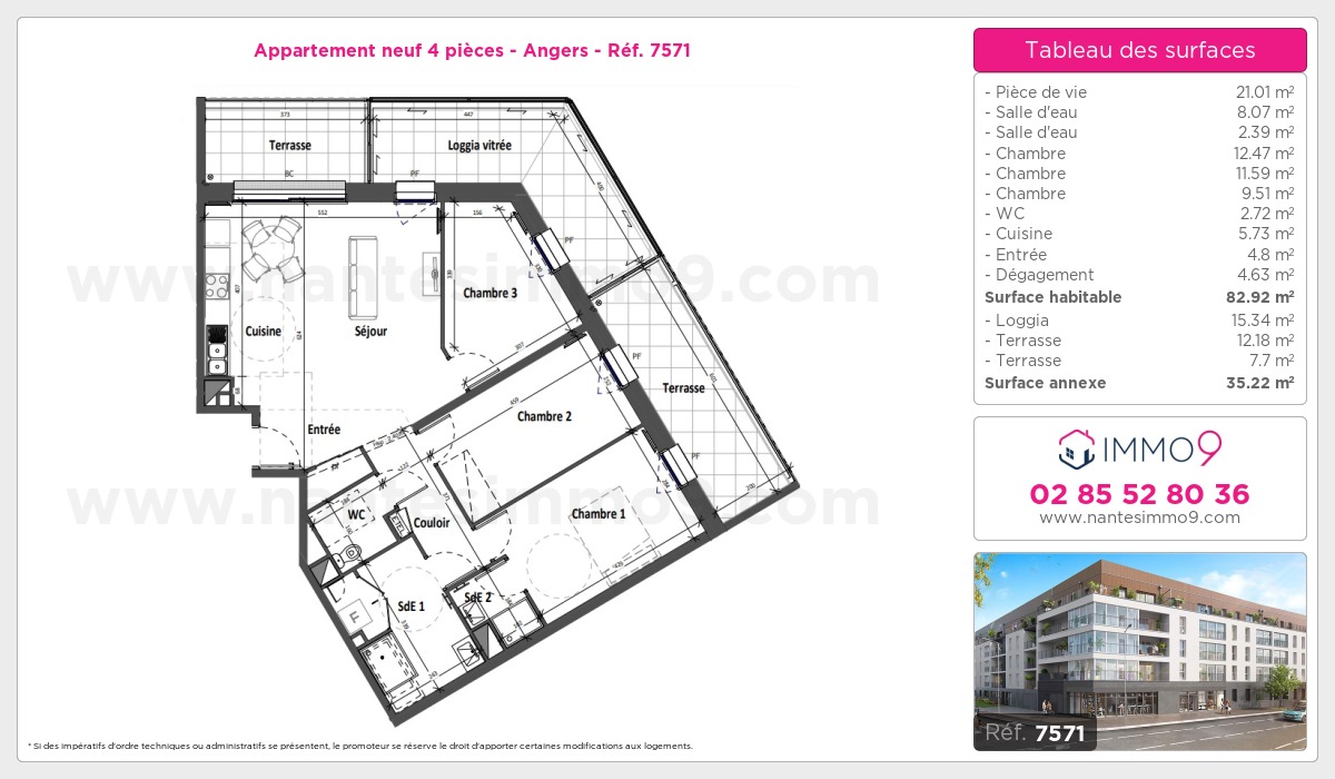 Plan et surfaces, Programme neuf Angers Référence n° 7571
