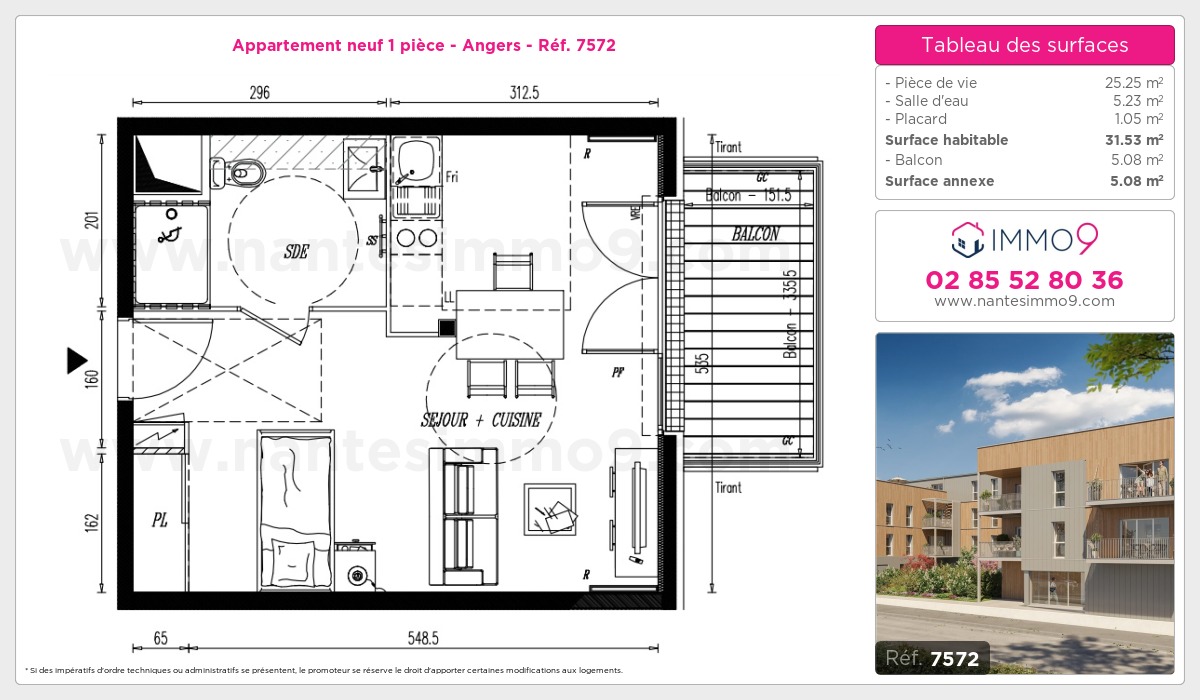 Plan et surfaces, Programme neuf Angers Référence n° 7572