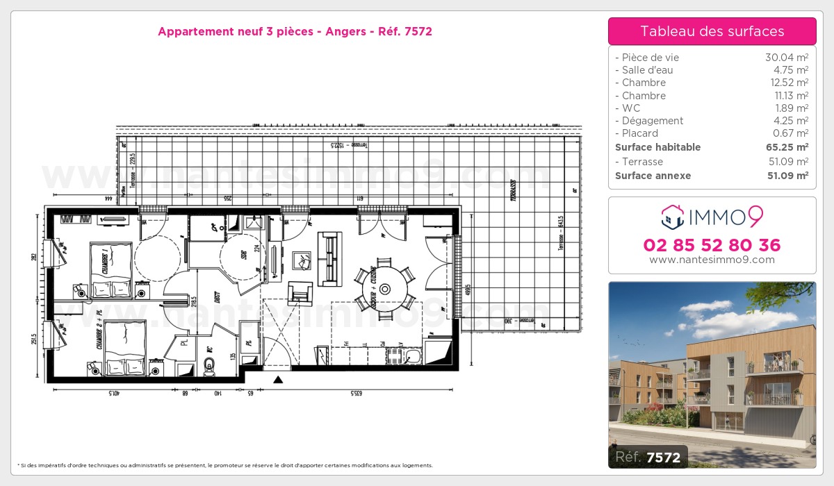 Plan et surfaces, Programme neuf Angers Référence n° 7572