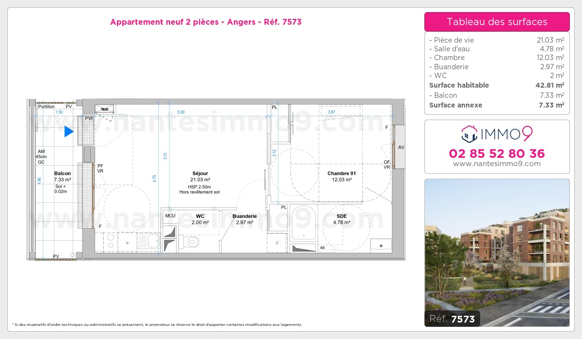 Plan et surfaces, Programme neuf Angers Référence n° 7573