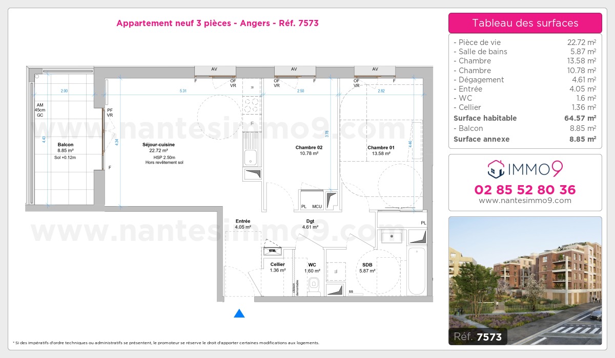 Plan et surfaces, Programme neuf Angers Référence n° 7573