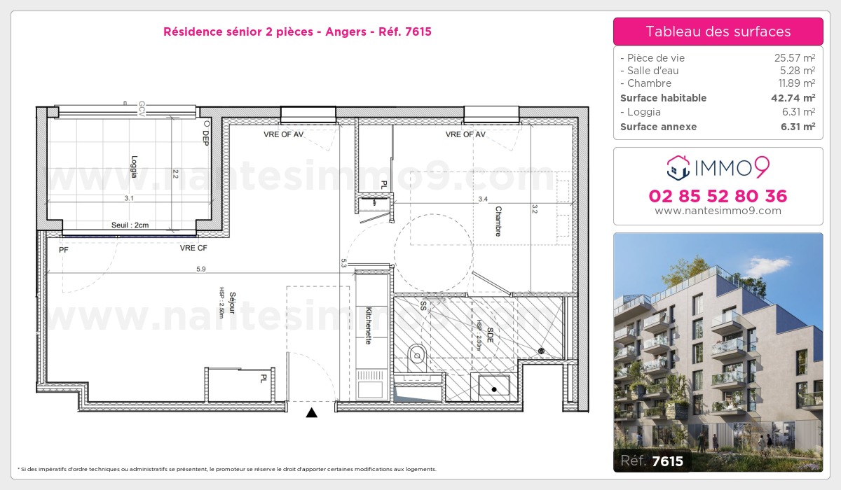 Plan et surfaces, Programme neuf Angers Référence n° 7615