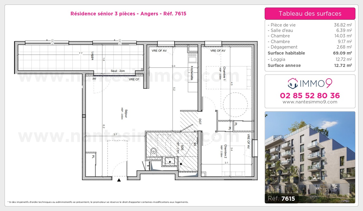 Plan et surfaces, Programme neuf Angers Référence n° 7615
