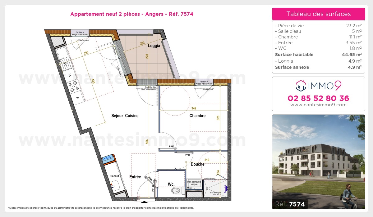 Plan et surfaces, Programme neuf Angers Référence n° 7574