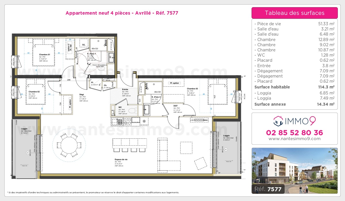 Plan et surfaces, Programme neuf Avrillé Référence n° 7577