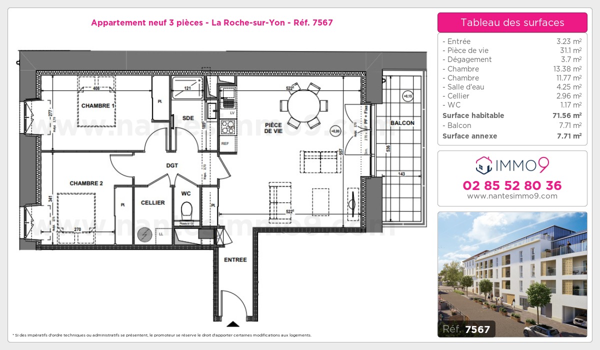 Plan et surfaces, Programme neuf Roche-sur-Yon Référence n° 7567