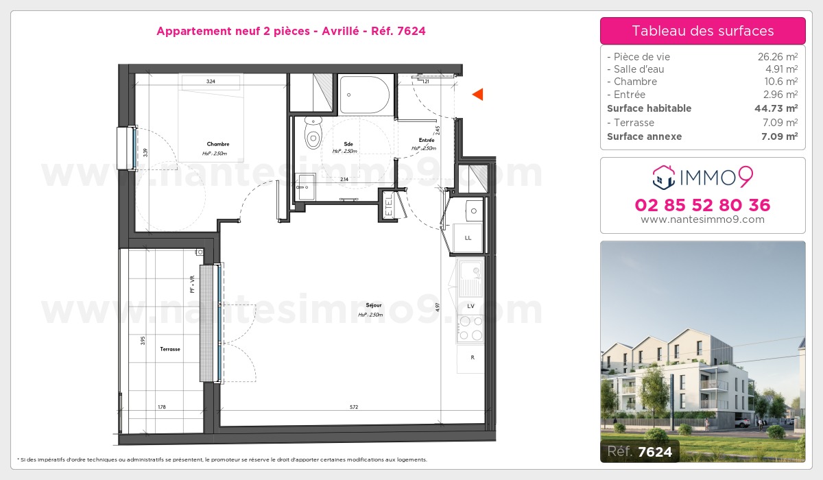 Plan et surfaces, Programme neuf Avrillé Référence n° 7624