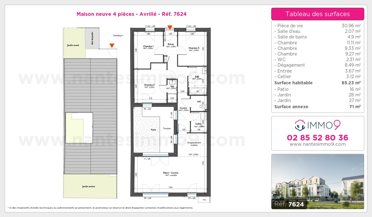 Plan et surfaces, Programme neuf Avrillé Référence n° 7624