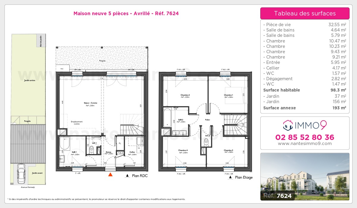 Plan et surfaces, Programme neuf Avrillé Référence n° 7624