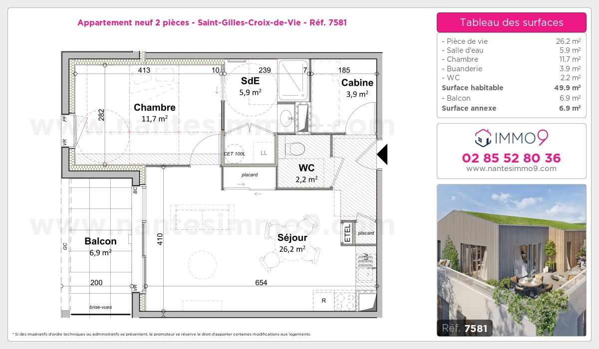 Plan et surfaces, Programme neuf Saint-Gilles-Croix-de-Vie Référence n° 7581