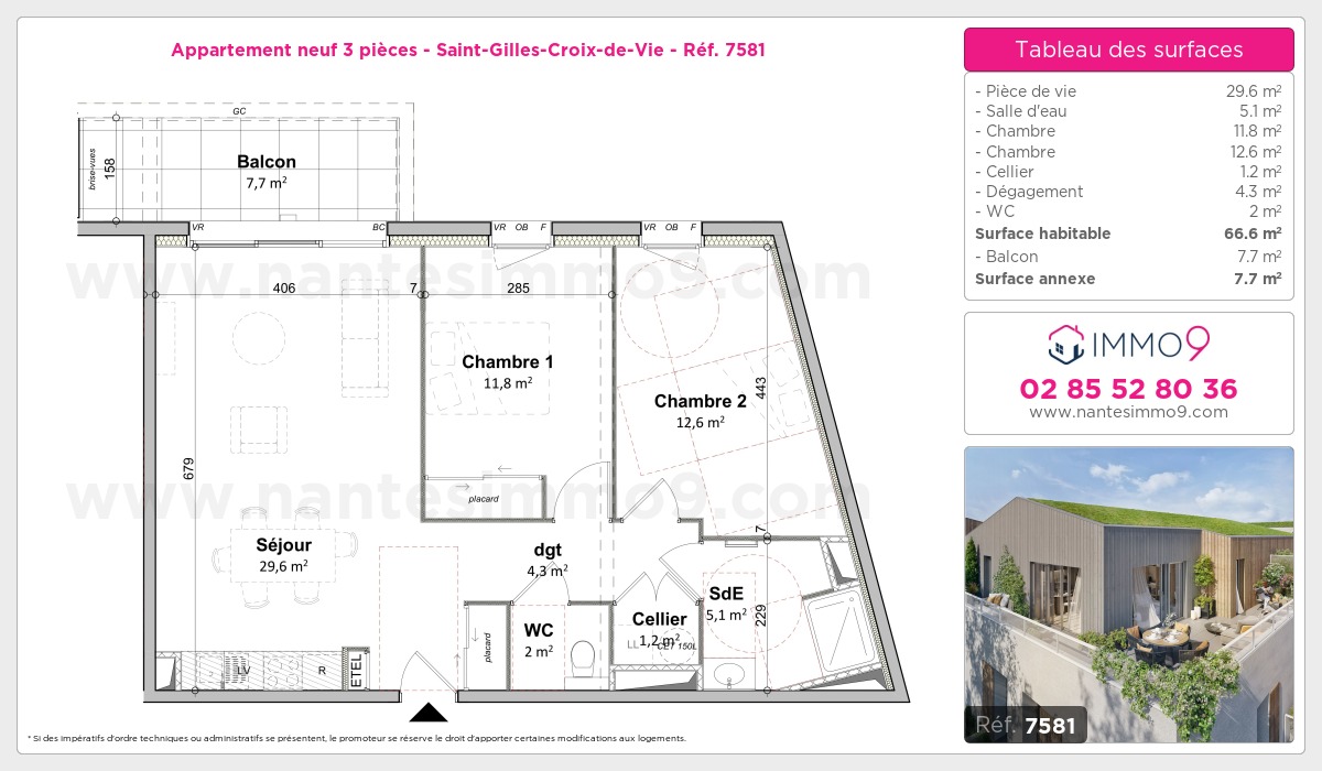 Plan et surfaces, Programme neuf Saint-Gilles-Croix-de-Vie Référence n° 7581