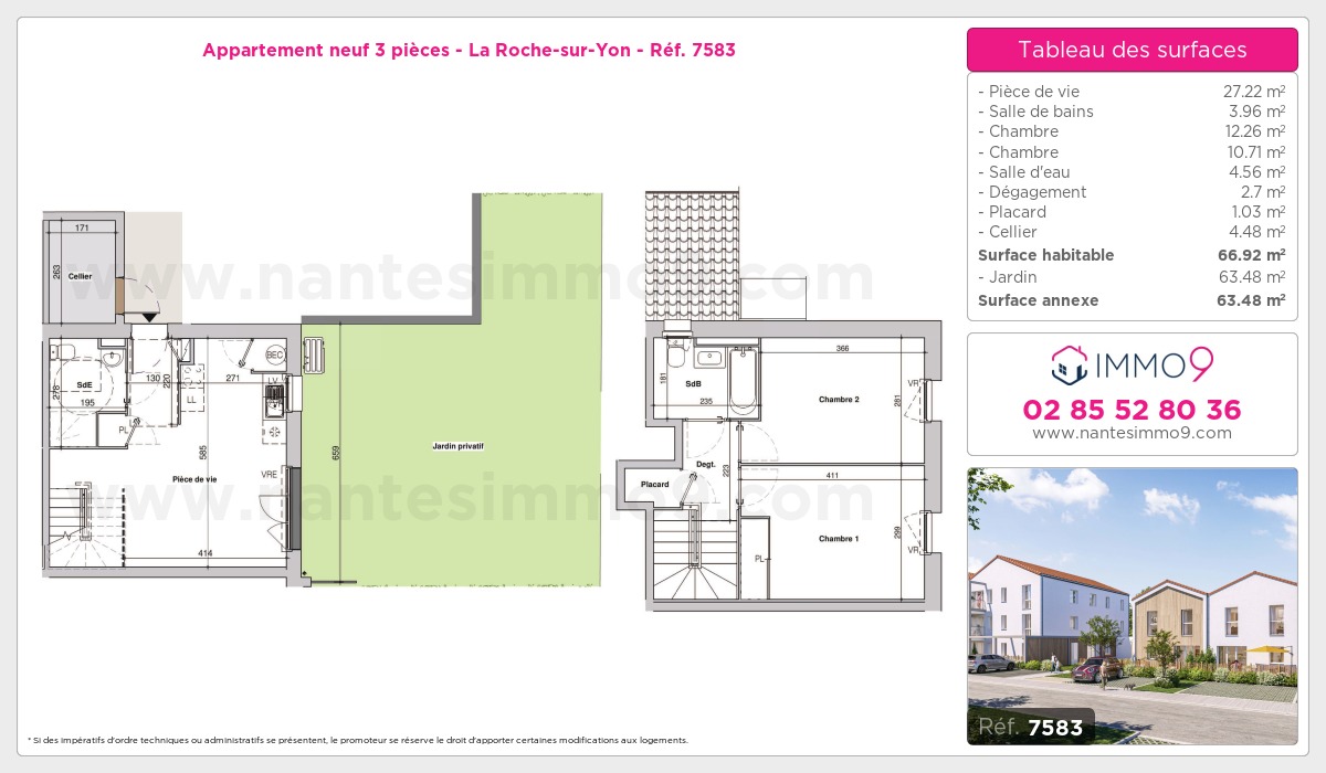 Plan et surfaces, Programme neuf Roche-sur-Yon Référence n° 7583