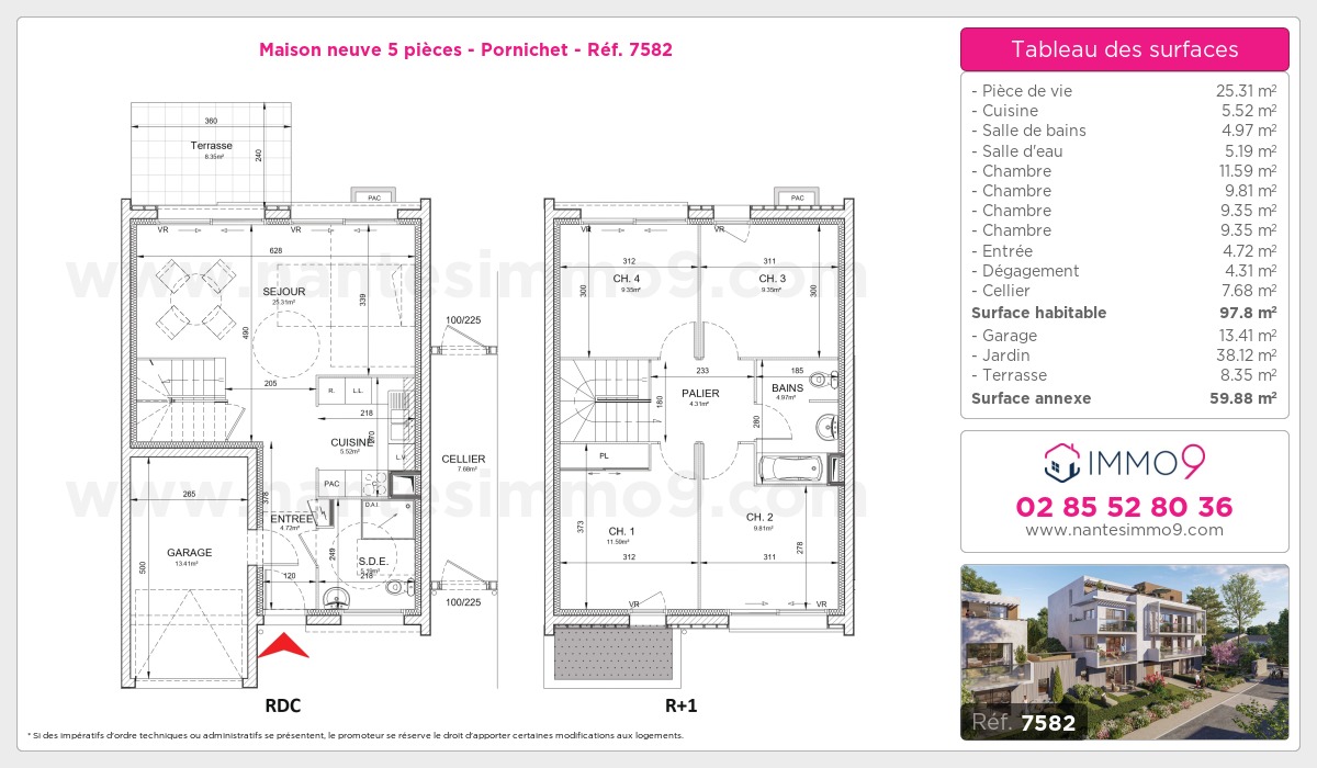 Plan et surfaces, Programme neuf Pornichet Référence n° 7582