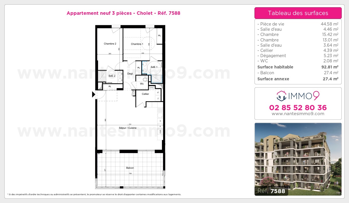 Plan et surfaces, Programme neuf Cholet Référence n° 7588