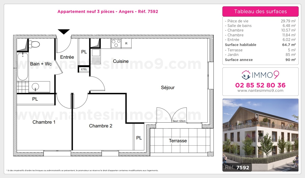 Plan et surfaces, Programme neuf Angers Référence n° 7592