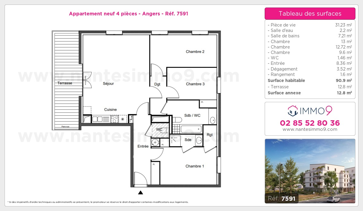 Plan et surfaces, Programme neuf Angers Référence n° 7591