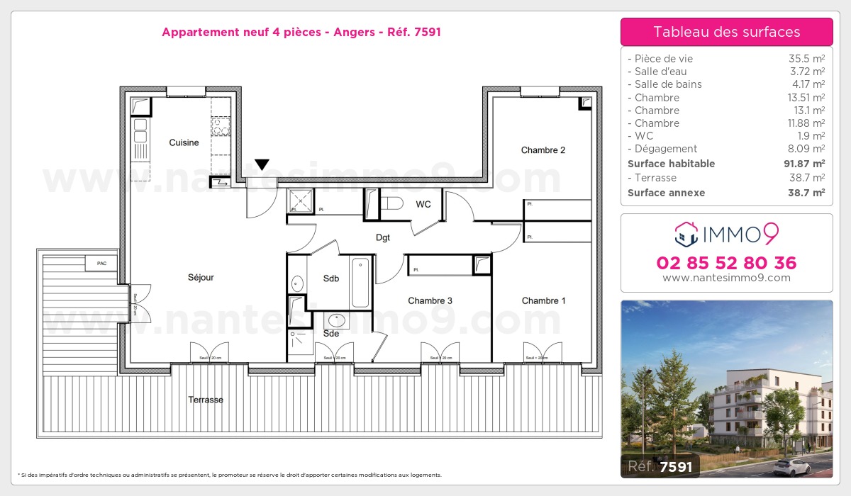 Plan et surfaces, Programme neuf Angers Référence n° 7591