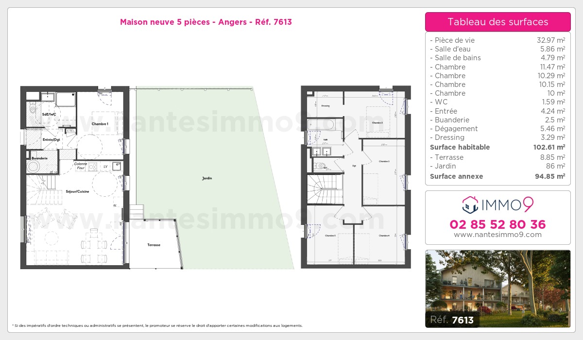 Plan et surfaces, Programme neuf Angers Référence n° 7613
