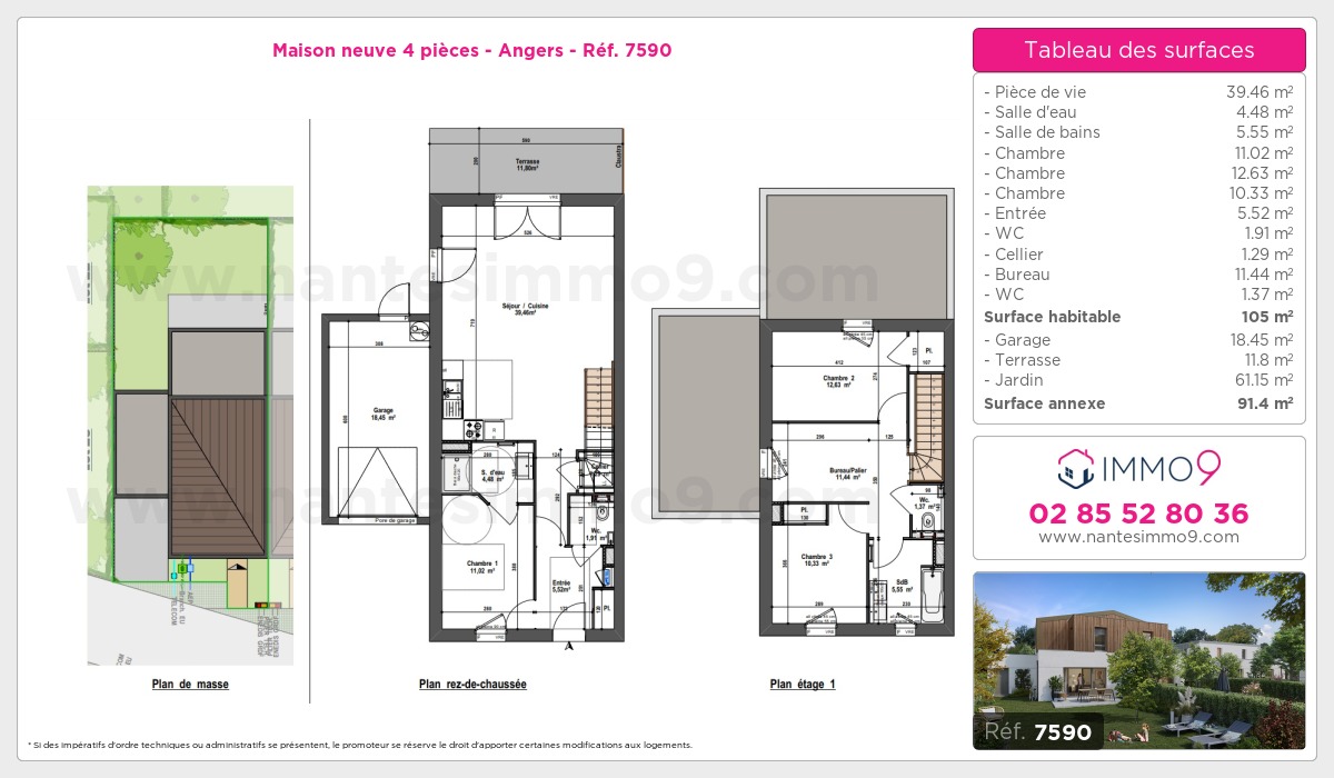 Plan et surfaces, Programme neuf Angers Référence n° 7590