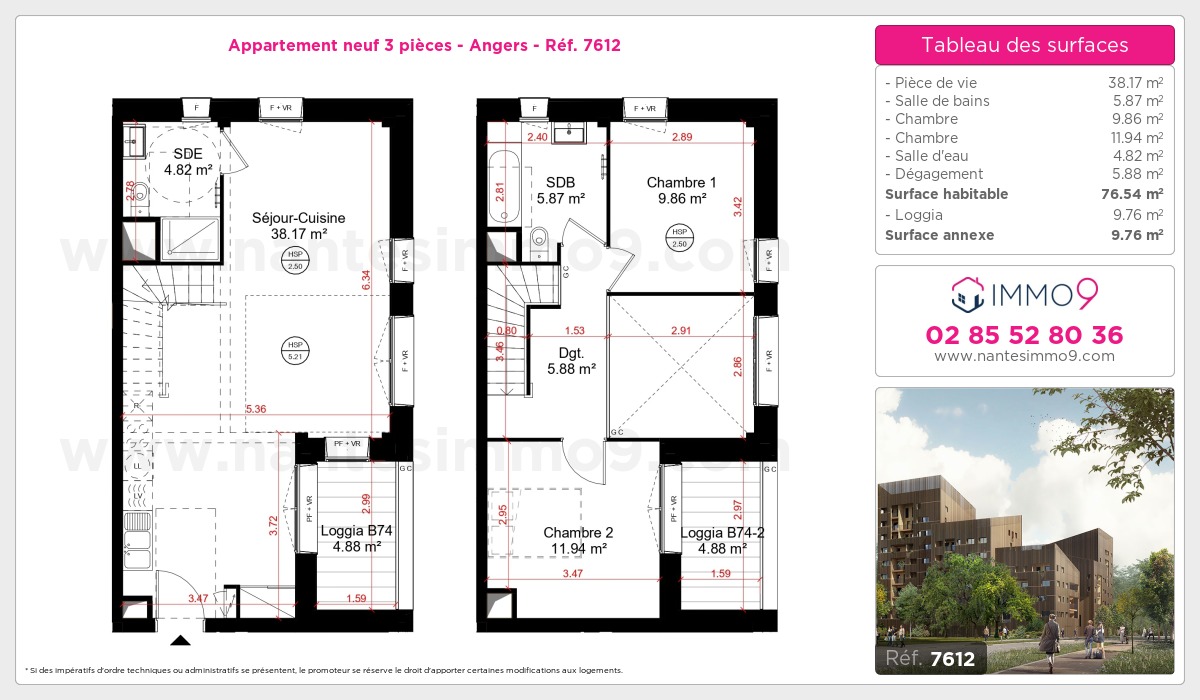 Plan et surfaces, Programme neuf Angers Référence n° 7612