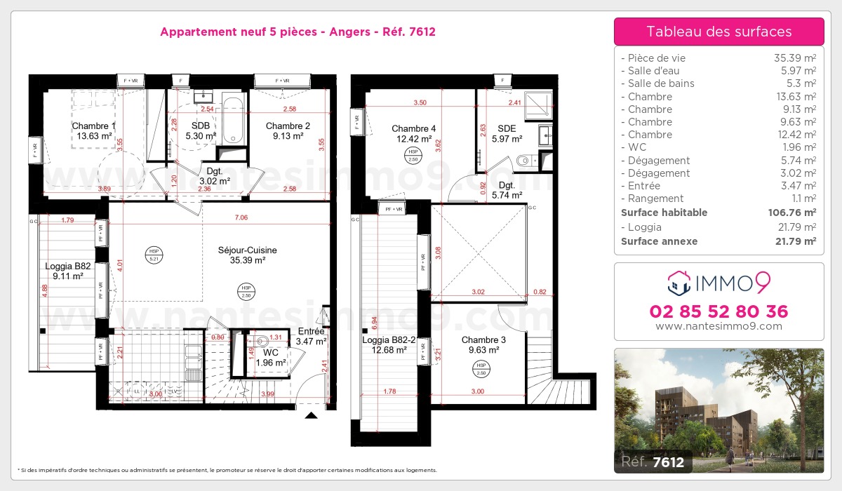 Plan et surfaces, Programme neuf Angers Référence n° 7612